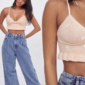 NWT For Love And Lemons Peach Knit Daisy Cropped Tank Top